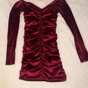 SHEIN Burgundy Long Sleeve Ruched Dress